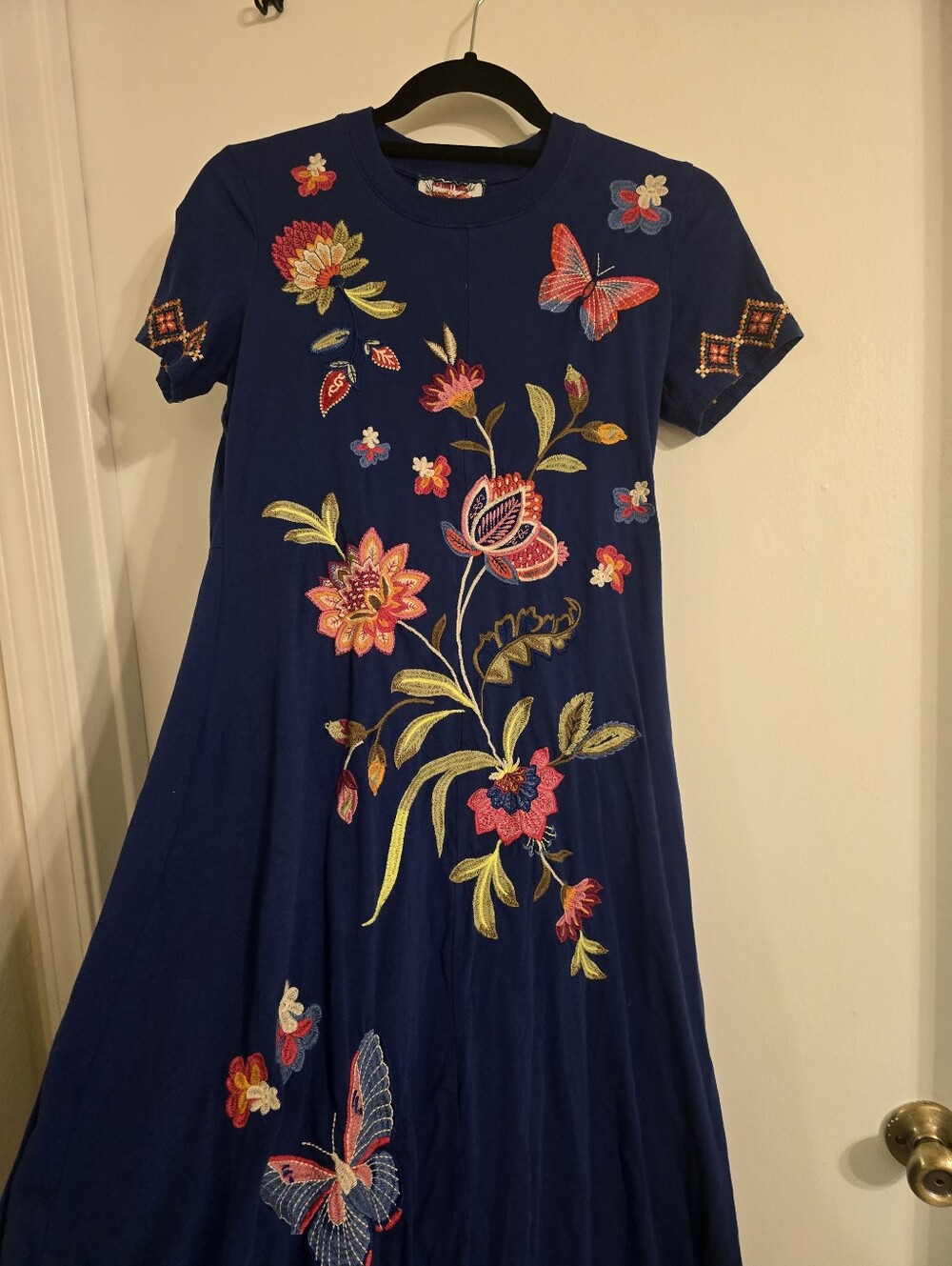 Johnny Was Gracey Crew Neck Swing Dress Womens XXS Embroidered Floral Butterfly - Picture 15 of 17